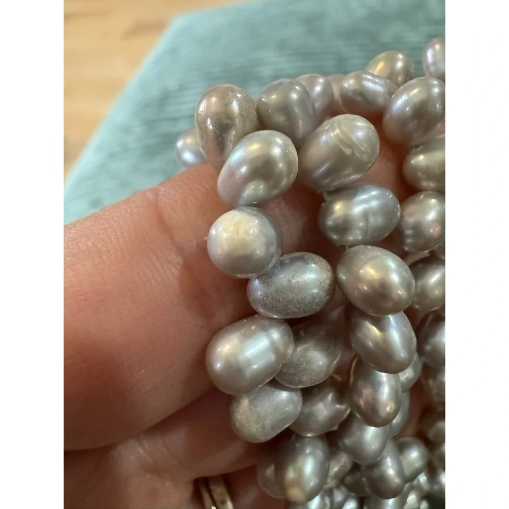 Lucas Lameth‎ Gray Pearl Necklace 925 Silver Clasp Multi Strand Statement